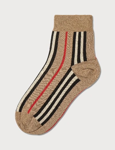 Shop Burberry Vintage Stripe Short Socks In Beige