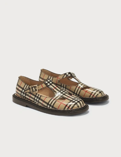 Shop Burberry Vintage Check Leather T-bar Shoes In Beige