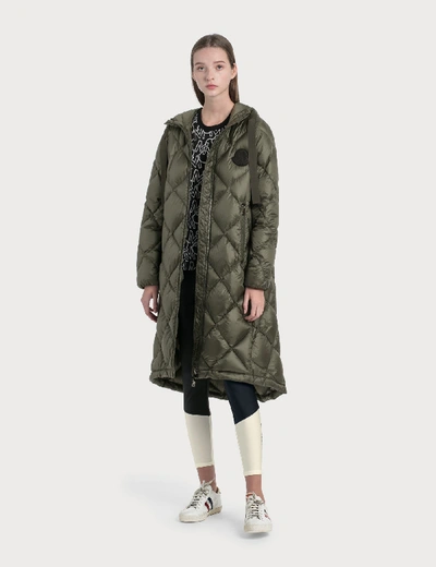 Shop Moncler Quilted Down Coat In Green