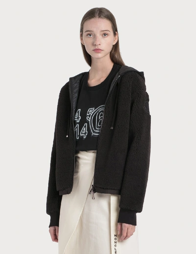 Shop Moncler Zip Shearling Hoodie In Black