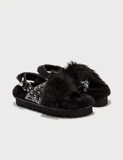 Shop Toga Puffer Sliders With Fur In Black