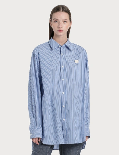 Shop Acne Studios Face Patch Striped Shirt In Blue