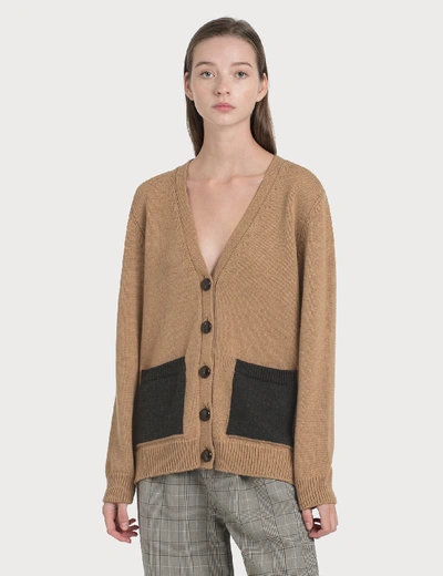 Shop Ganni Wool Knit Cardigan In Brown