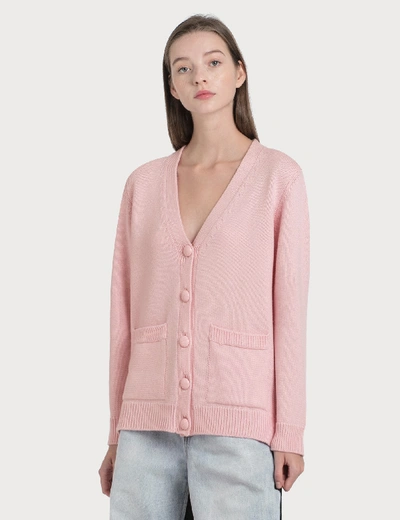 Shop Ganni Wool Knit Cardigan In Pink