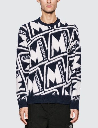 Shop Moncler Monogram Wool Sweater In Black
