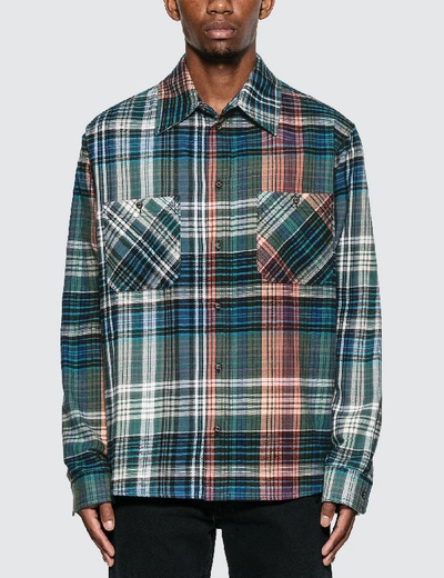 Shop Off-white Stencil Arrow Flannel Check Shirt In Blue