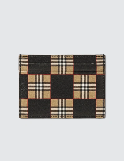 Shop Burberry Chequer Print Leather Card Case In Beige