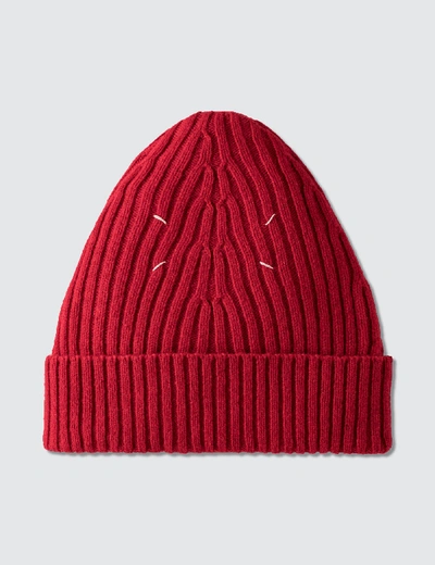 Shop Maison Margiela Ribbed Beanie In Red
