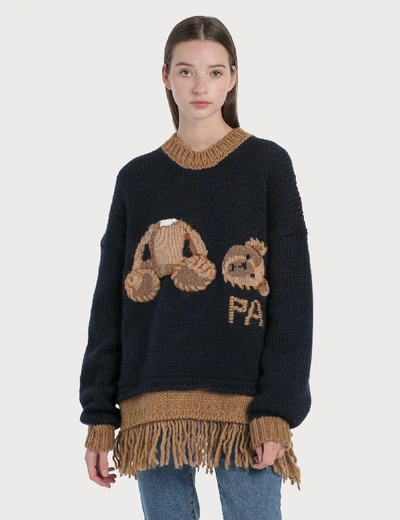 Shop Palm Angels Bear Fringed Sweater In Blue