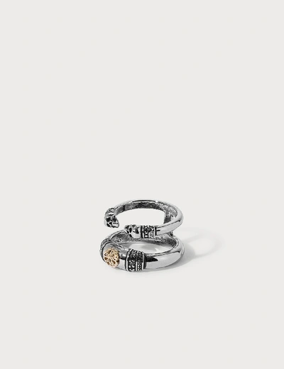 Shop Alexander Mcqueen Skull And Charm Seal Double Ring In Silver