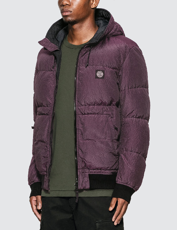 Stone Island Burgundy Logoed Down Jacket Fw In Purple Modesens