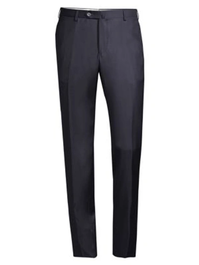 Shop Isaia Solid Wool Trousers In Navy