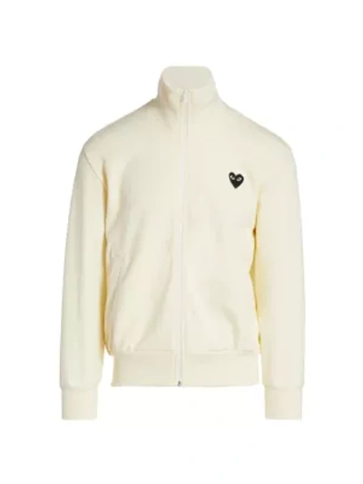 Shop Comme Des Garçons Play Heart Embroidered Full Zip Track Jacket In Ivory