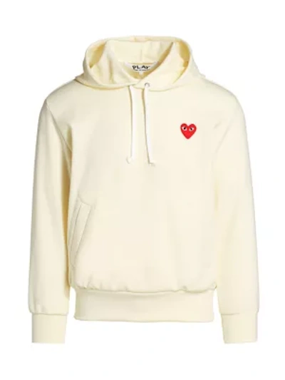 Shop Comme Des Garçons Play Embroidered Heart Hoodie In Ivory