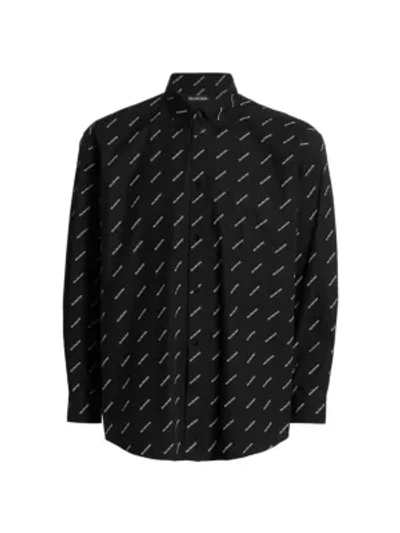 Shop Balenciaga Classic-fit Allover Logo Shirt In Black