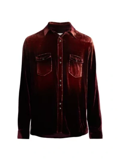 Shop Saint Laurent Men's Bleached Double-button Shirt In Burgundy