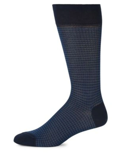 Shop Marcoliani Men's Houndstooth Cotton-blend Socks In Navy