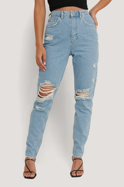 Shop Anika Teller X Na-kd Ripped Knee Jeans - Blue In Mid Blue