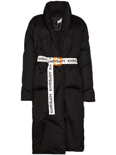 Shop Khrisjoy Contrast-belt Mid-length Puffer Coat In Black