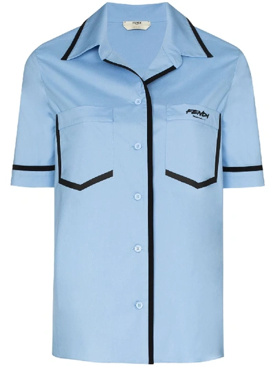 Shop Fendi X Joshua Vides Contrast-trim Shirt In Blue