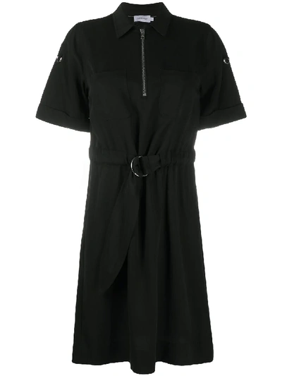 Shop Calvin Klein Zipped Belted Shirt Dress In Black