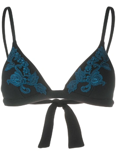 Shop La Perla Floral-embroidery Bikini Top In Black