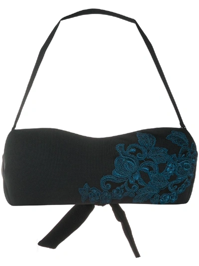 Shop La Perla Floral-embroidery Halterneck Bikini Top In Black