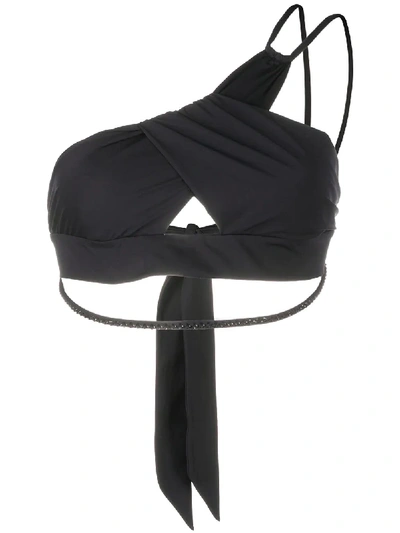 Shop La Perla Asymmetric Pleated Bikini Top In Black