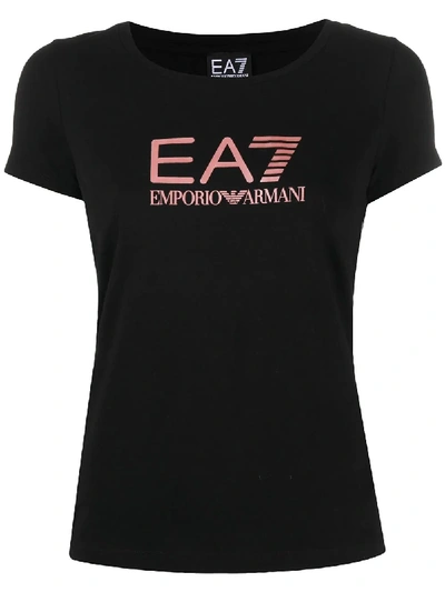 Shop Ea7 Logo-print Crew Neck T-shirt In Black
