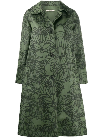 Shop Odeeh Floral-print Cotton Coat In Green