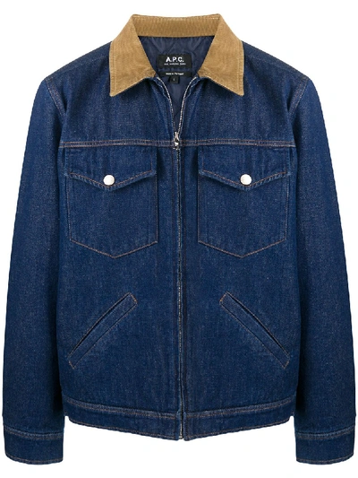 Shop Apc Long-sleeved Denim Jacket In Blue