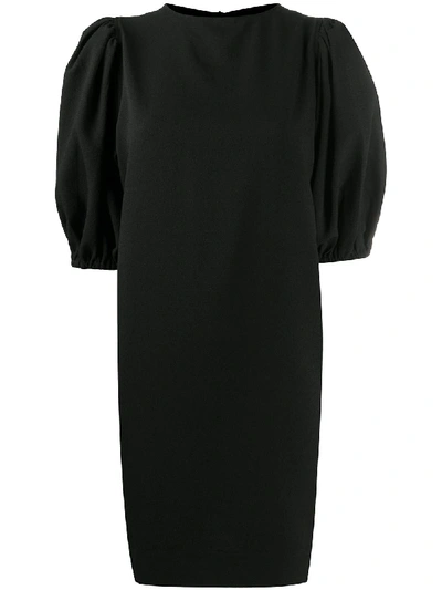 Shop Ganni Puff-sleeve Mini Dress In Black