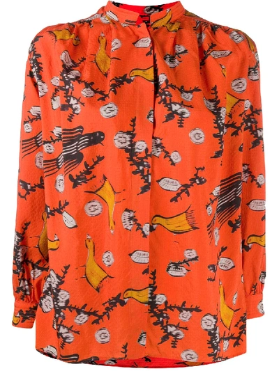 Shop Christian Wijnants Tugela Bird-print Blouse In Orange