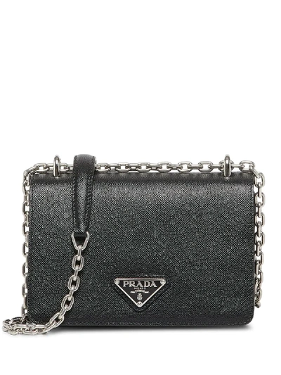 Shop Prada Chain-link Trim Shoulder Bag In Black