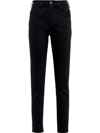 Shop Prada High-rise Raw-effect Jeans In Black