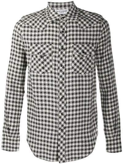 Shop Saint Laurent Checked Slim-fit Shirt In White