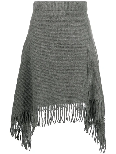 Shop Paco Rabanne Fringed Wool Asymmetric Skirt In Grey