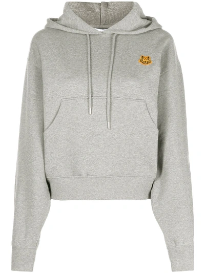 Shop Kenzo Cotton Hoodie With Tiger Motif In Grey