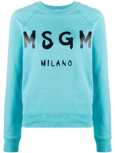 Shop Msgm Logo Print Sweatshirt In Blue