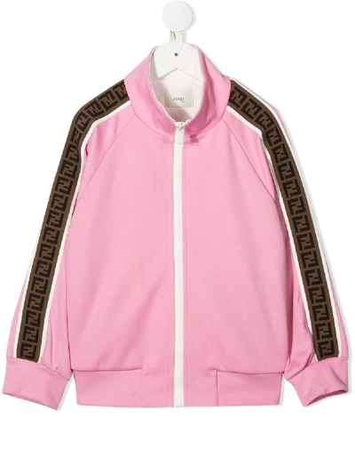 Shop Fendi Teen Ff Logo Sleeve Jacket In Pink