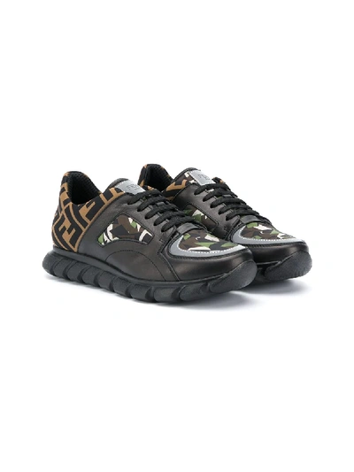 Shop Fendi Teen Ff Camouflage Sneakers In Black