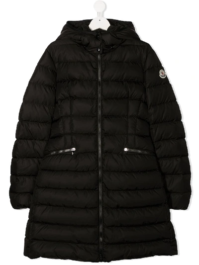 Shop Moncler Teen Hooded Padded Coat In Black