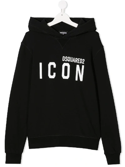 Shop Dsquared2 Teen Icon Logo Hoodie In Black