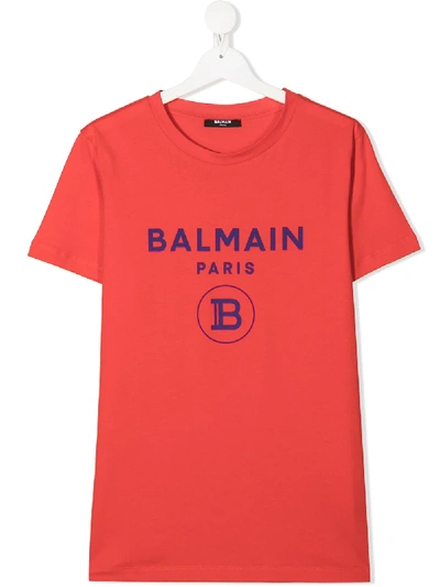 Shop Balmain Teen Logo Print T-shirt In Red