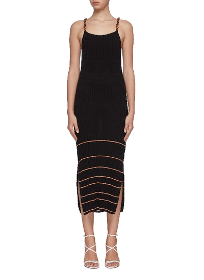 Shop Jonathan Simkhai Lydia Acetate Chain Stripe Rib Knit Apron Dress In Black