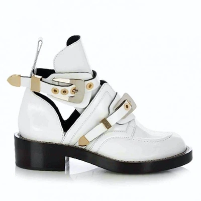 Pre-owned Balenciaga Ceinture Leather Buckled Boots In White