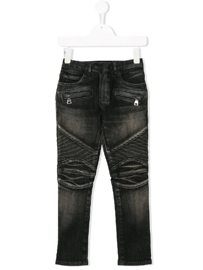 Shop Balmain Biker Jeans In Grey