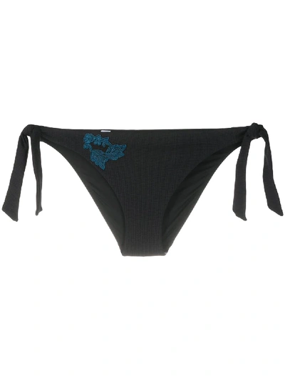 Shop La Perla Floral-embroidery Bikini Bottom In Black