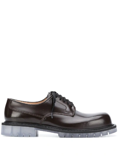 Shop Bottega Veneta Transparent Sole Derby Shoes In Brown