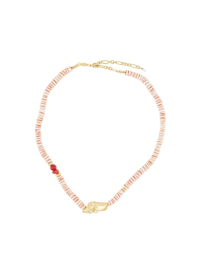 Shop Anni Lu Shell-pendant Beaded Necklace In Pink
